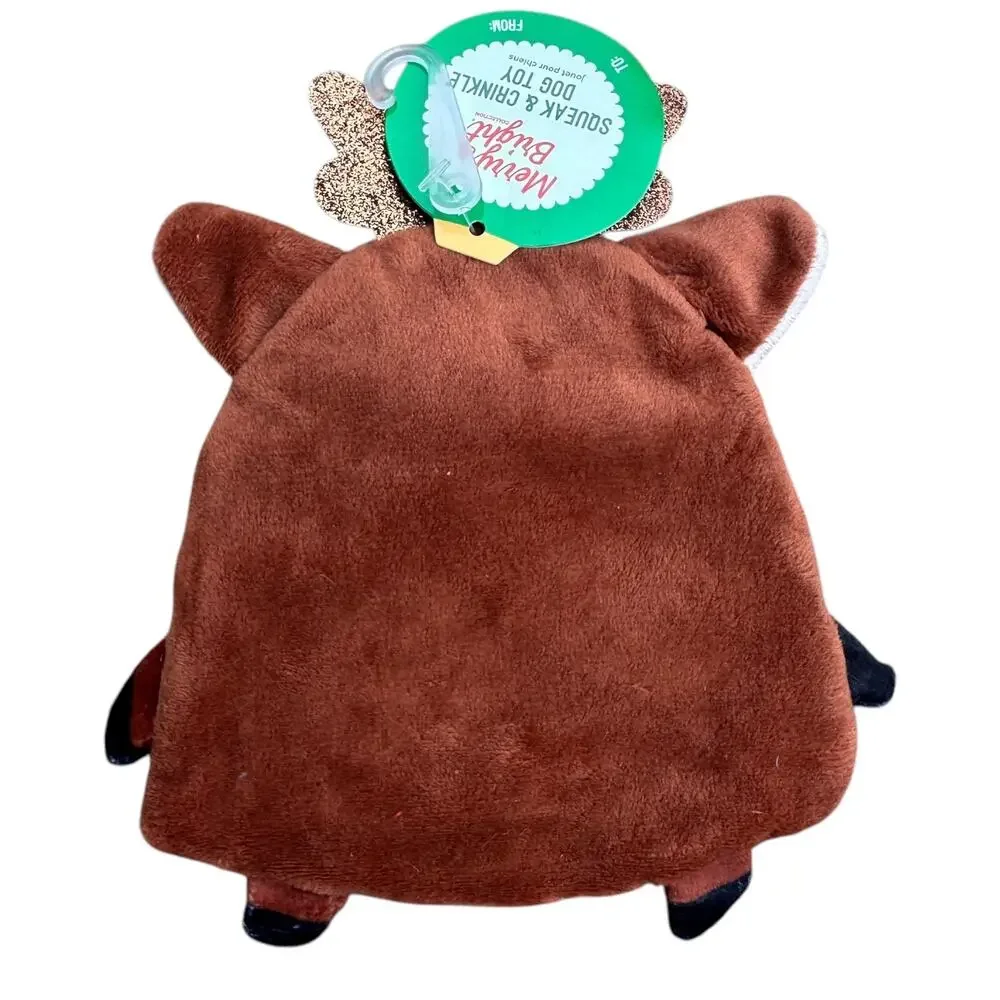 Merry & Bright Reindeer Flattie Dog Toy Squeaky Crinkle Thrash Toss Shake Winter